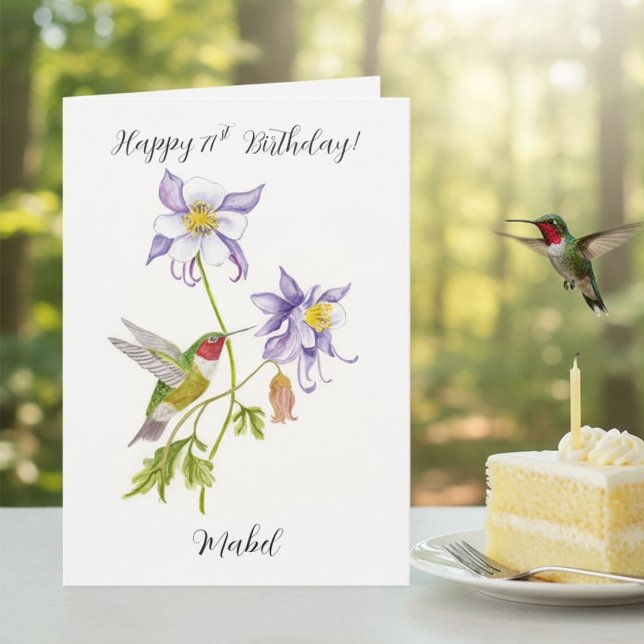 Tarjeta Feliz cumpleaños número 71 Columbine con Hummingbi (Subido por el creador)