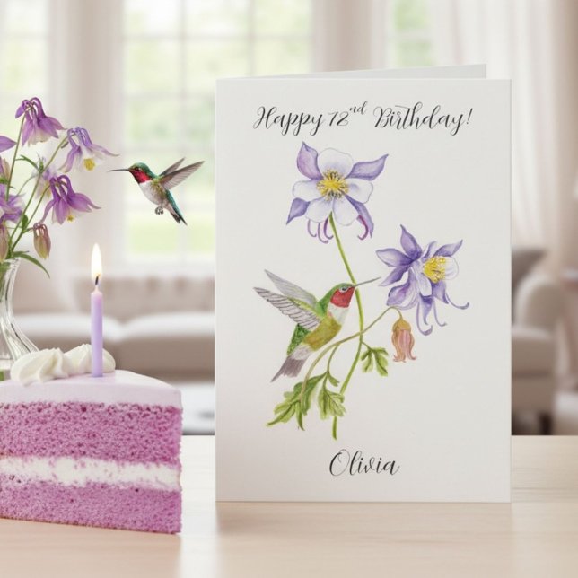 Tarjeta Feliz cumpleaños número 72 Columbine con colibrí (Subido por el creador)