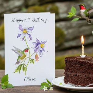 Tarjeta Feliz cumpleaños número 73 Columbine con colibrí