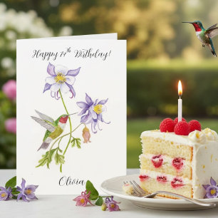Tarjeta Feliz cumpleaños número 74 Columbine con colibrí