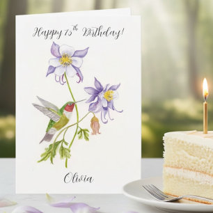 Tarjeta Feliz cumpleaños número 75 Columbine con Hummingbi