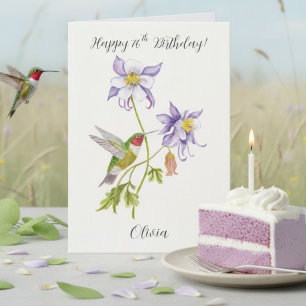 Tarjeta Feliz cumpleaños número 76 Columbine con colibrí