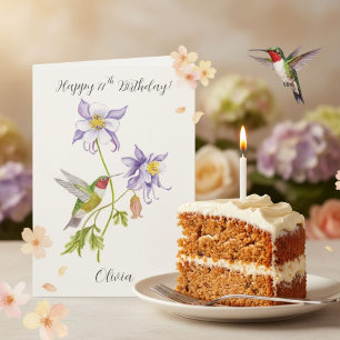 Tarjeta Feliz cumpleaños número 77 Columbine con Hummingbi