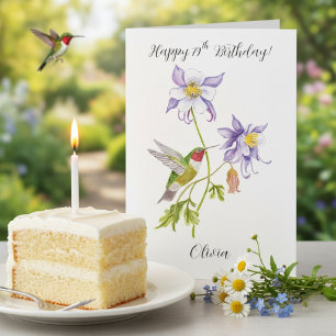 Tarjeta Feliz cumpleaños número 79 Columbine con Hummingbi