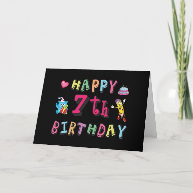 Tarjeta Feliz cumpleaños número 7. 7 años. (Anverso)