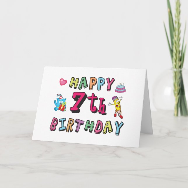 Tarjeta Feliz cumpleaños número 7. 7 años. (Anverso)