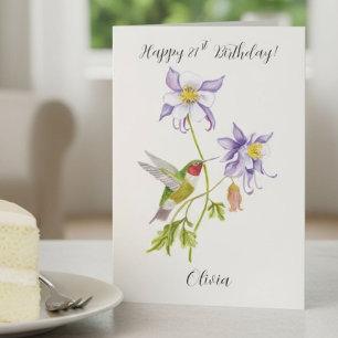 Tarjeta Feliz cumpleaños número 81 Columbine con colibrí