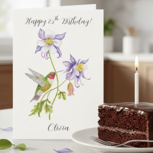 Tarjeta Feliz cumpleaños número 85 Columbine con Hummingbi