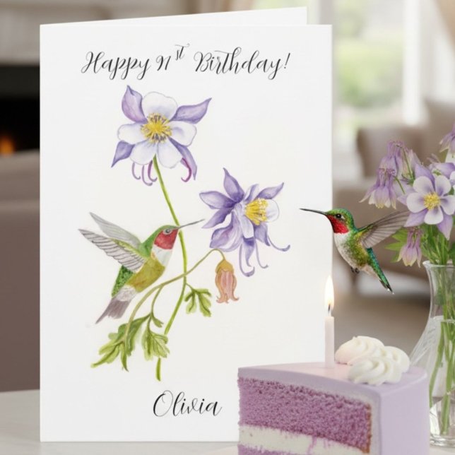 Tarjeta Feliz cumpleaños número 91 Columbine con colibrí (Subido por el creador)