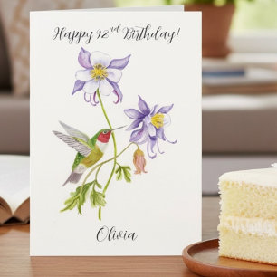 Tarjeta Feliz cumpleaños número 92 Columbine con Hummingbi