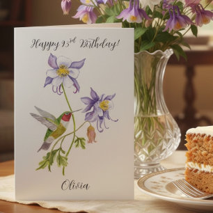 Tarjeta Feliz cumpleaños número 93 Columbine con colibrí