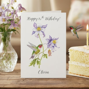 Tarjeta Feliz cumpleaños número 95 Columbine con Hummingbi
