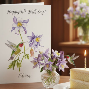 Tarjeta Feliz cumpleaños número 96 Columbine con Hummingbi