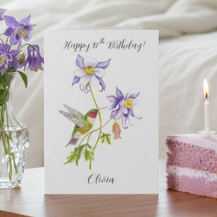 Tarjeta Feliz cumpleaños número 97 Columbine con Hummingbi