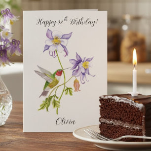 Tarjeta Feliz cumpleaños número 98 Columbine con colibrí