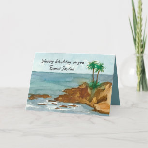 Tarjeta Feliz cumpleaños Ocean Palm Trees Nombre personali
