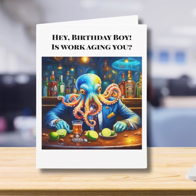 Tarjeta Feliz cumpleaños Octopus Co Worker en Bar (Subido por el creador)