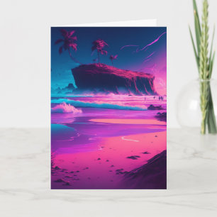 Tarjeta Feliz Cumpleaños Olas de Océano Rosadas
