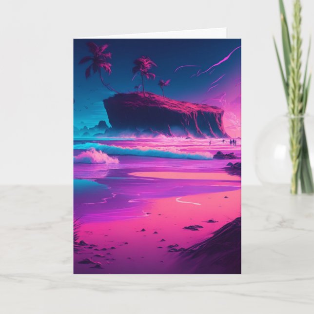 Tarjeta Feliz Cumpleaños | Olas de Océano Rosadas (Anverso)