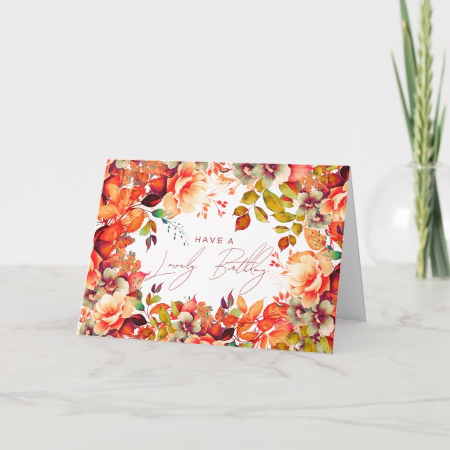 Tarjeta Feliz cumpleaños otoño florín en el jardín (Anverso)