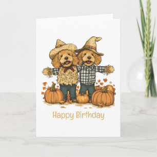 Tarjeta Feliz cumpleaños otoño Harvest Goldendoodle Perros