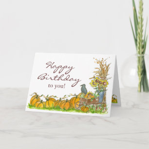 Tarjeta Feliz cumpleaños otoño parche de calabaza Black Cr
