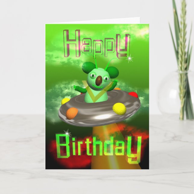 Tarjeta Feliz cumpleaños OVNI Koala por Valxart (Anverso)