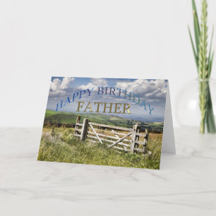 Tarjeta Feliz cumpleaños, padre, paisaje con puerta