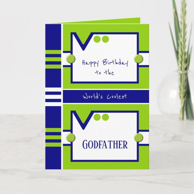 Tarjeta Feliz cumpleaños padrino más frío azul y verde (Anverso)