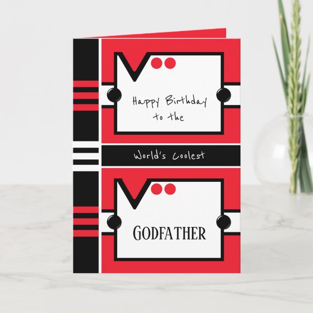 Tarjeta Feliz cumpleaños padrino más frío rojo y negro (Anverso)