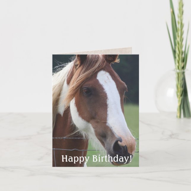 Tarjeta Feliz cumpleaños Paint Horse Equestrian Riding Car (Anverso)