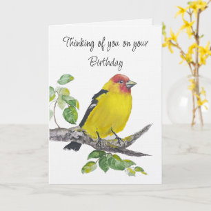Tarjeta Feliz Cumpleaños Pájaro Tanagra Occidental Acuarel