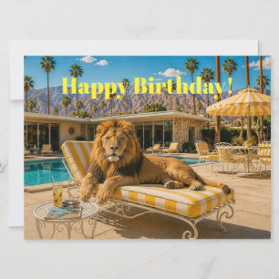 Tarjeta Feliz cumpleaños Palm Springs 1950 junto a la pisc