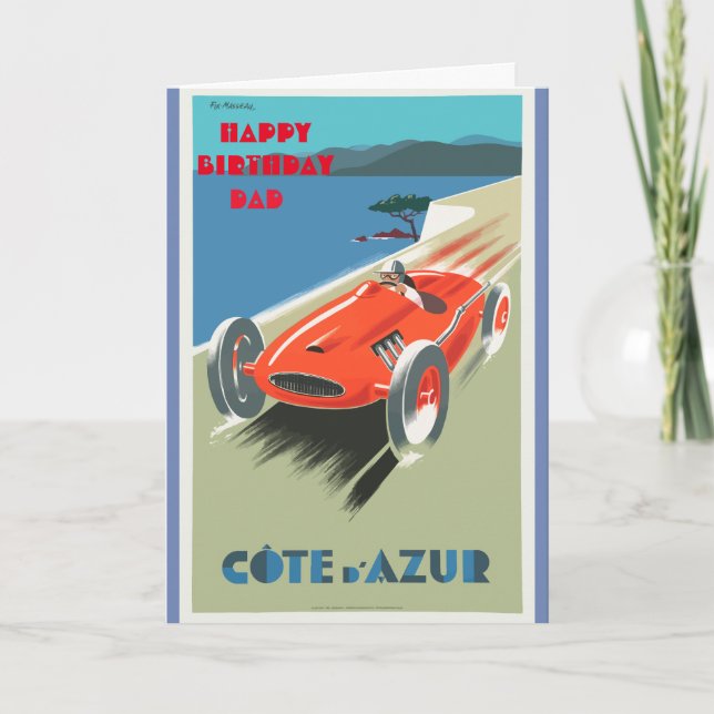 Tarjeta Feliz cumpleaños papá Carreras Vintage (Anverso)