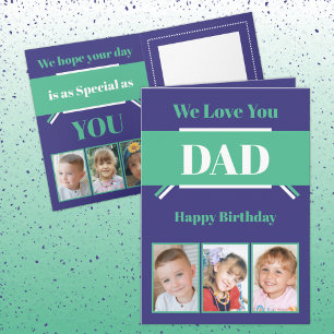 Tarjeta Feliz cumpleaños papá con seis fotos azul verde