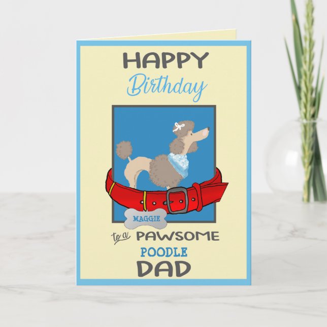 Tarjeta Feliz cumpleaños, papá de tu perro caniche (Anverso)