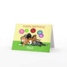 Feliz cumpleaños, papá, gatos y globos.