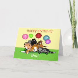 Tarjeta Feliz cumpleaños, papá, gatos y globos.