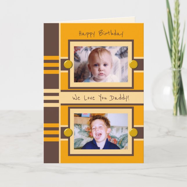 Tarjeta Feliz cumpleaños papá naranja marrón saludo de fot (Anverso)