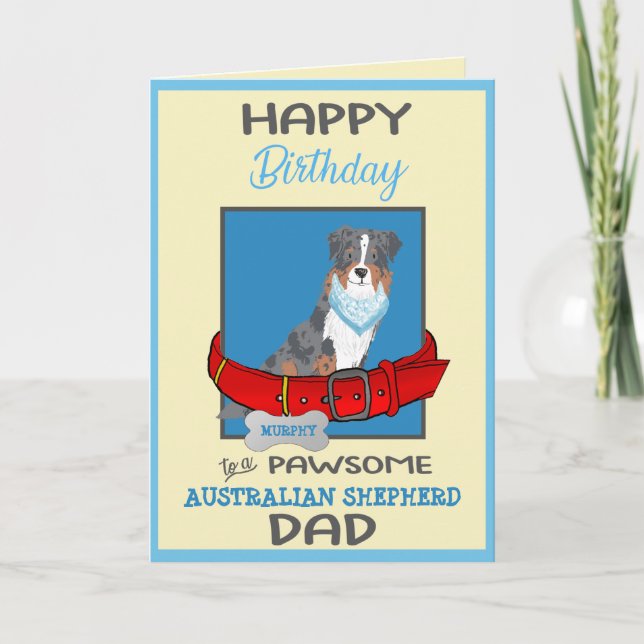 Tarjeta Feliz cumpleaños papá pastor australiano personali (Anverso)