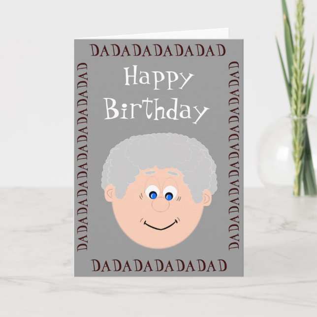 Tarjeta Feliz cumpleaños papá, pelo gris de hijo (Anverso)