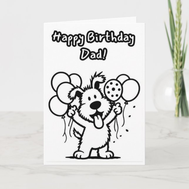 Tarjeta Feliz Cumpleaños Papá!   Perro con Globos (Anverso)