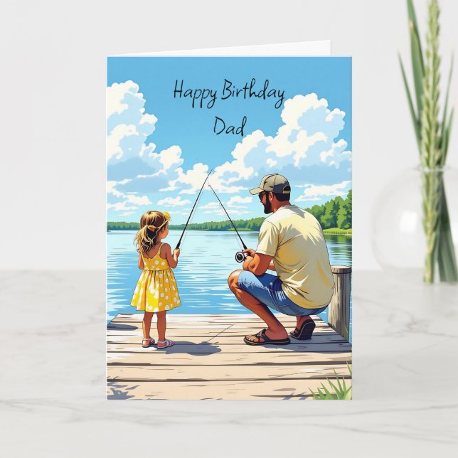 Tarjeta Feliz cumpleaños papá | Pesca de hija y papá (Anverso)