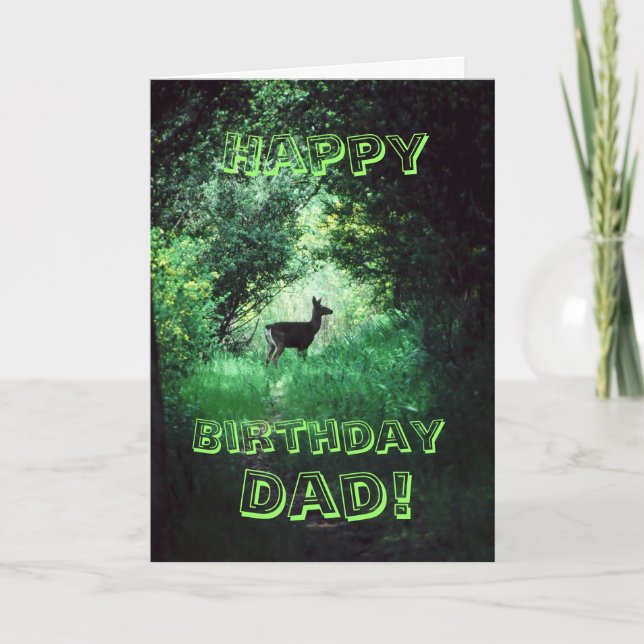 Tarjeta ¡Feliz cumpleaños papá! Venado en bosques (Anverso)