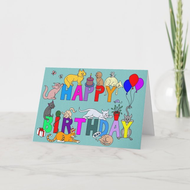 Tarjeta Feliz cumpleaños para el amante del gato (Anverso)