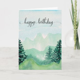 Tarjeta Feliz Cumpleaños Para Él, Montañas Acuarelas
