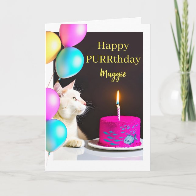 Tarjeta Feliz cumpleaños para gato Añadir un nombre (Anverso)