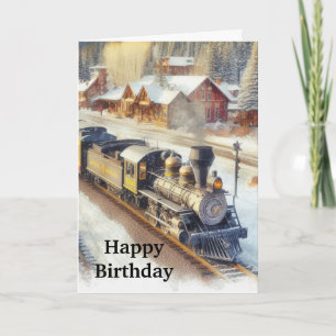 Tarjeta Feliz Cumpleaños para Hombres Tren Antiguo en Invi