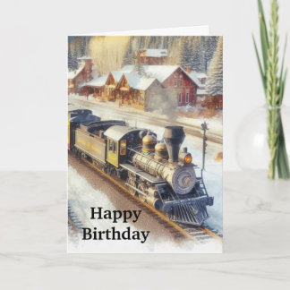Tarjeta Feliz Cumpleaños para Hombres Tren Antiguo en Invi