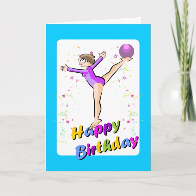 Tarjeta Feliz cumpleaños para la bella gimnasta de equipo (Anverso)